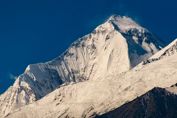 Gordijnen Gletsjer Epic close-up view of Dhaulagiri I, the seventh-highest mountain in the world, rising above glaciers and ice fields in the Nepalese Himalayas. Photographed along the route from Kagbeni to Marpha   © Augusto