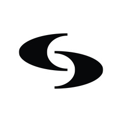 Abstract black logo featuring two interlocking curved shapes, resembling a stylized 'S' or infinity symbol, set against a clean white background.