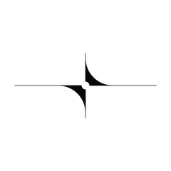 A minimalist black and white abstract design featuring a central star-like element with horizontal and vertical lines, creating a balanced and directional symbol.