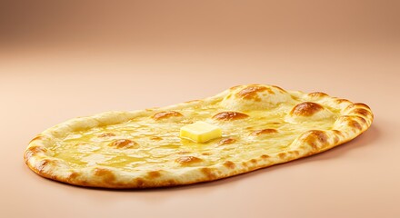 Freshly Baked Butter Naan Bread with Melting Butter on Warm Background