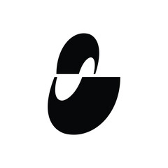 Abstract black and white graphic design featuring a stylized, split, and offset oval shape, resembling a modern ampersand or letter 'e'.