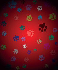Paw Prints Background. Cute pets and Dogs pets paw print isolated on white background.