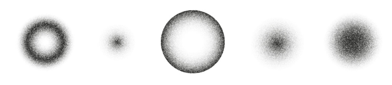 Noise spray gradient. Set of round grain effect. Dot dissolve texture. Gray stipple vector pattern