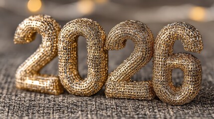 Sparkling golden numerals "2026" on a textured surface, suggesting celebration and anticipation for the upcoming year.