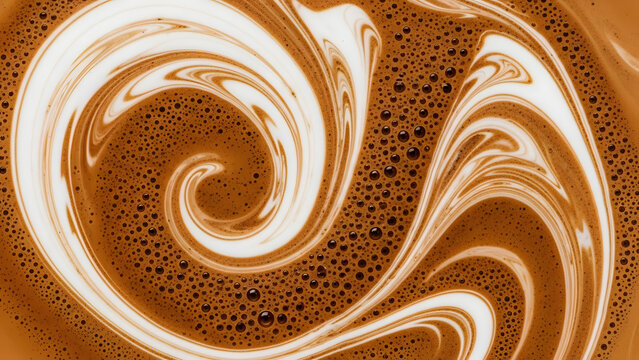 Latte art swirl of espresso and milk foam