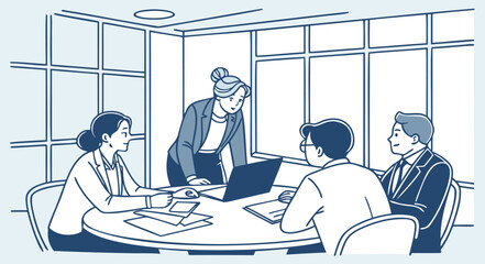 Businesswoman presenting to colleagues in modern office meeting room