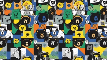 Colorful Abstract Pop Art Bear Pattern Illustration