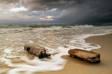 Natural landscape from the sea on a cloudy windy day.