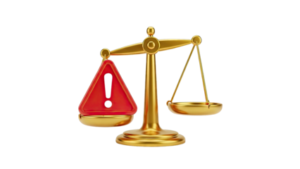 Golden Scales with Warning Sign