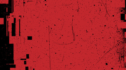 Red old film texture with scratches, noise and glitch shapes. Realistic overlay film texture in black-white, dust and grain.