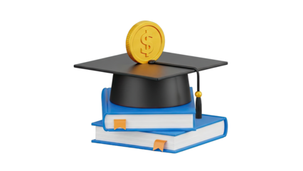 Graduation Cap with Dollar Coin and Books