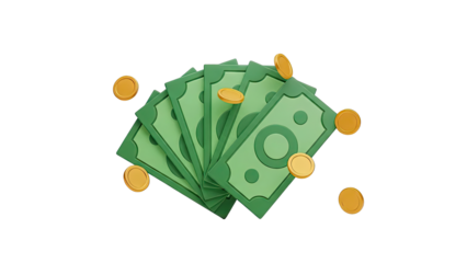 Green banknotes and gold coins