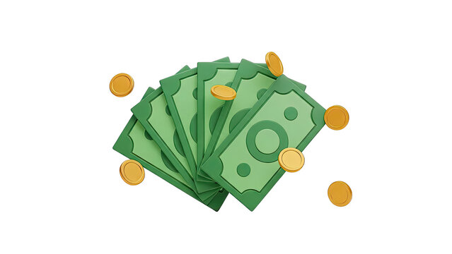 Green banknotes and gold coins