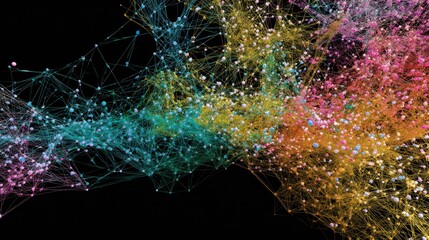 Abstract network of colorful spheres and lines