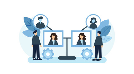 Modern team collaboration with remote coworkers on computer screens