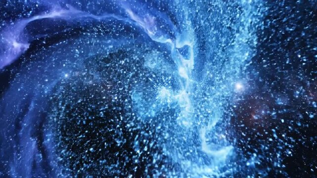 P136-Blue cosmic energy wave flow abstract swirling particles in dark space 4K 10s