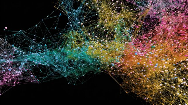 Abstract network of colorful spheres and lines - Powered by Adobe