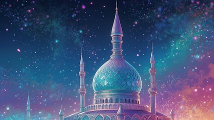 ゲーム背景　きらきら星空と美しいアラビアンファンタジー風の宮殿