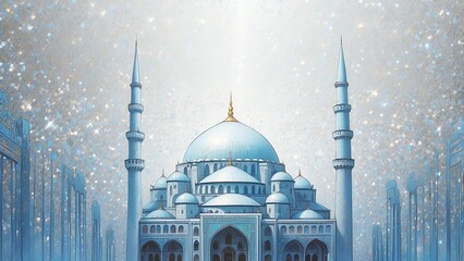 ゲーム背景　異世界雪の美しいアラビアンファンタジー風の宮殿