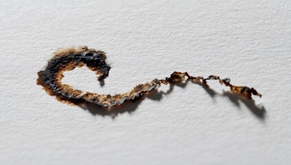 Burnt organic material on white paper
