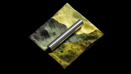 Metallic cylinder on patterned cloth