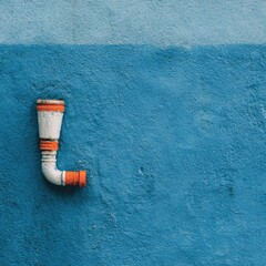 A plastic pipe on a painted wall
