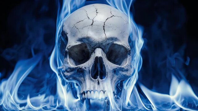 Blue Flames Surrounding a Skull Animation.