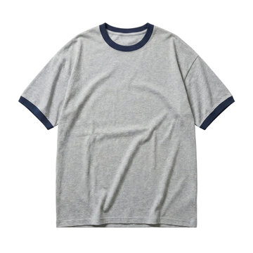 Grey heather ringer t-shirt with navy blue trim