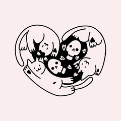 Cute Gothic Cat Heart &ndash; Cozy Dark Illustration. Vector illustration.