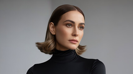 A portrait of a modern woman in a natural setting, a young businesswoman on a city street.