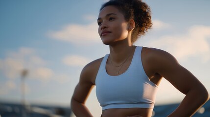 An athlete pausing after a missed shot, hands on hips, reflecting on the mistake before refocusing on performance and self-improvement. cinematic color correction, natural uneven lighting yet