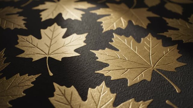 Close Up of Golden Autumn Maple Leaves on Black Background