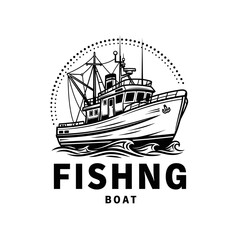Fishing Boat Logo Icon &ndash; Commercial Trawler Emblem for Seafood, Marine & Branding Design