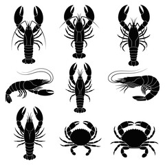 Lobster Icon Set &ndash; Seafood Crustacean Symbols for Restaurant, Ocean & Culinary Design