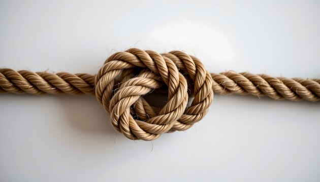 Closeup Hemp Rope with Plex Knot White Background