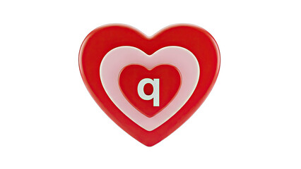 Concentric Red Hearts with 'q' Symbol