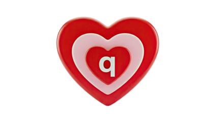 Concentric Red Hearts with 'q' Symbol