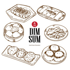  Set of hand drawn Chinese Dim Sum menu outline drawing food illustration 2
