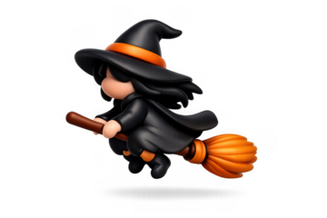 Cute witch flying on broomstick illustration for halloween decorations