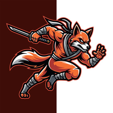 Ninja Fox Esport Mascot Logo Vector