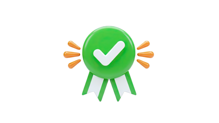 Green Check Mark Badge with Orange Rays
