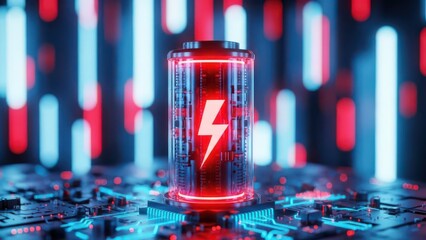 Red battery icon on circuit board