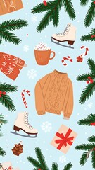 Winter Holiday Still Life with Cozy Elements and Festive Decorations.