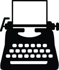 Front view of classic manual typewriter with blank paper sheet ready for composing stories