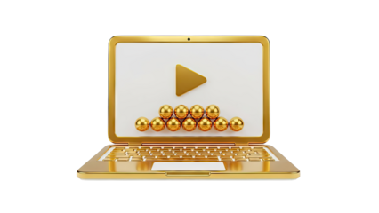 Golden Laptop with Play Button and Balls