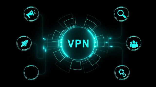 Futuristic digital interface displays security vpn text within a glowing circular , Futuristic cyber security VPN and data protection, ...