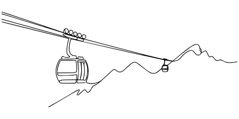 cable car transportation continuous one line drawing, continuous line drawing of cable car.one line drawing of cable car transportation in mountainous areas for tourism. single line vector © Parboti