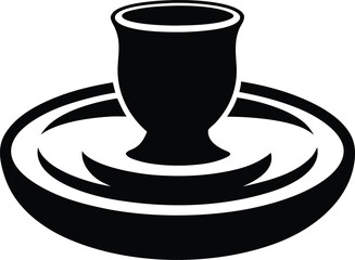 Elegant Black Silhouette of a Traditional Egg Holder Resting on a Flat Circular Dishware