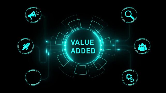Futuristic digital interface displays security Value Added text within a glowing circular , Futuristic cyber security Value Added and data protection, ...