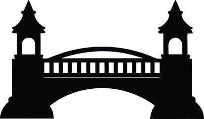 Elegant classic arch bridge silhouette features ornamental towers and sturdy foundations